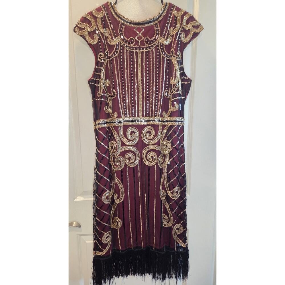 Vijiv Vintahe Dress Size XXL Gold Sequins Detail NWT Fringe Flapper Side Zipper - Picture 4 of 4